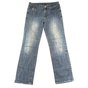 Bogari Womens Size 8 Medium Wash Straight Leg Jeans Y2K Flap Pocket Blue‎ Denim